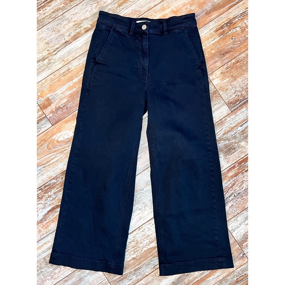 Everlane Denim - Everlane Black Wide Leg Crop Pants Women's Sz 8 High Rise Stretch Utility Casual